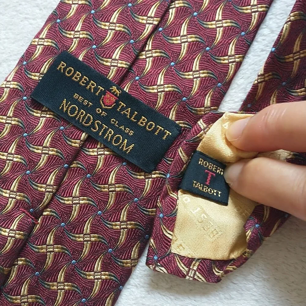 Robert Talbott Best Of Class Necktie Tie Silk Geometric Red Gold Jacquard 4x58